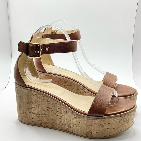 M. Gemi Cognac Tanned Leather Cork Platform Sandal 39 8.5 US - Picture 3 of 11